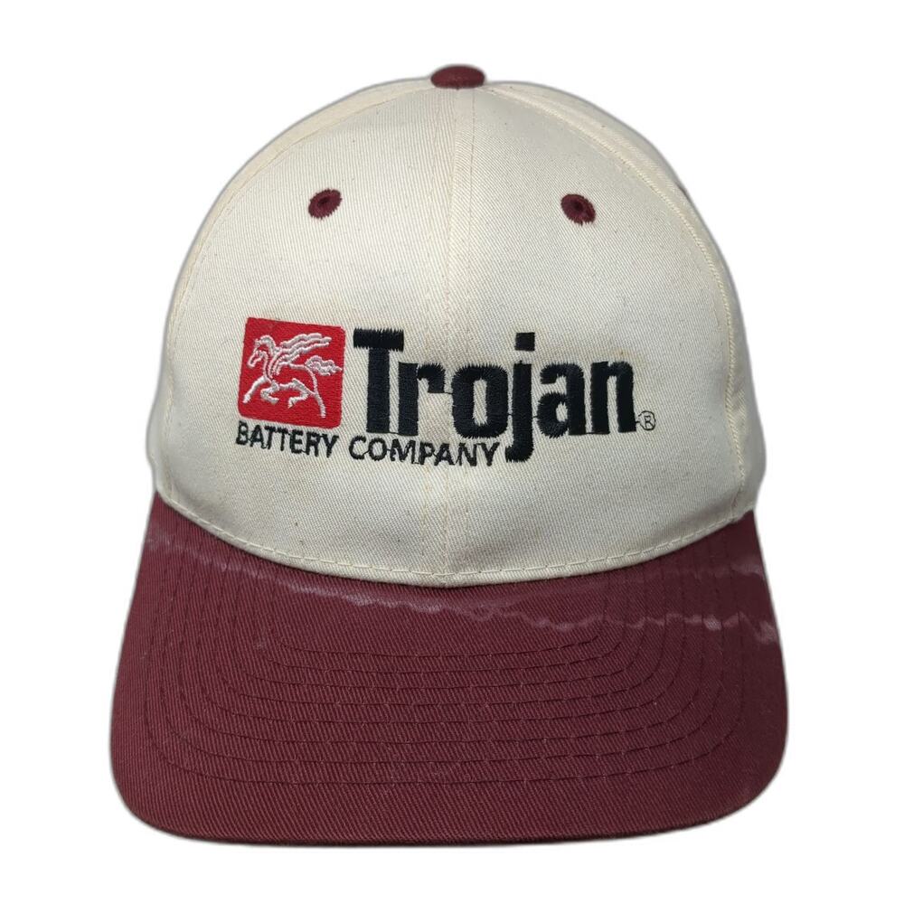 Toppers Snapback White Red One Size Trojan Battery Company Green Underbrim Hat
